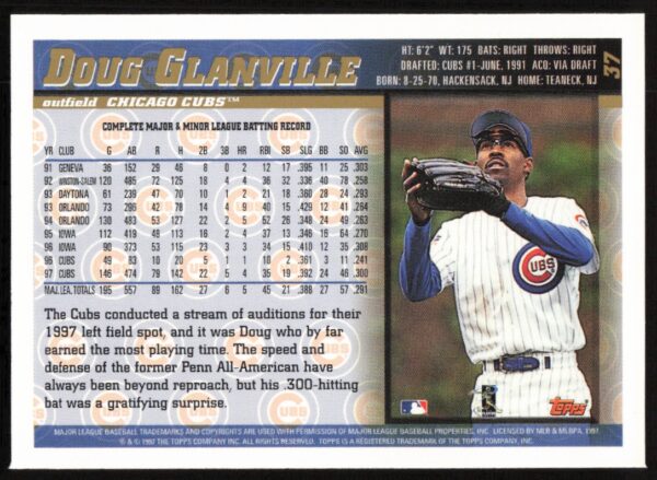 1998 Topps Doug Glanville #37 (Back)