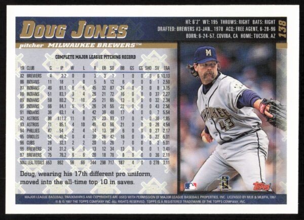 1998 Topps Doug Jones #138 (Back)