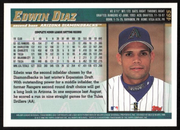 1998 Topps Edwin Diaz #465 (Back)