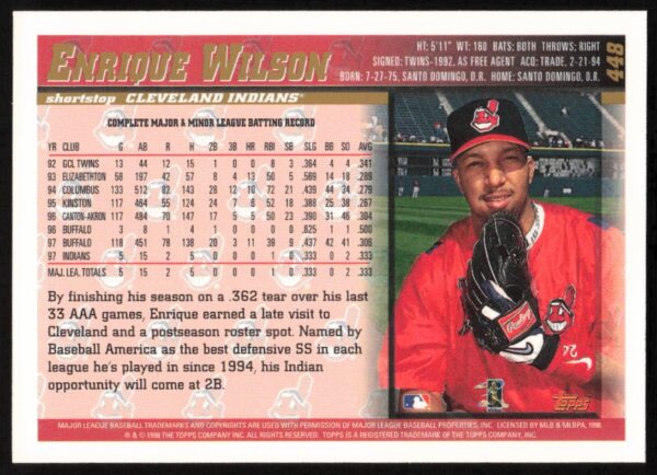 1998 Topps Enrique Wilson #448 (Back)