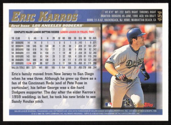 1998 Topps Eric Karros #454 (Back)