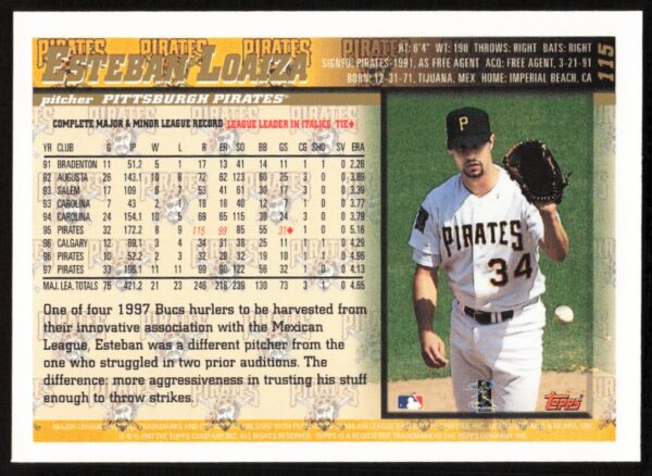 1998 Topps Esteban Loaiza #115 (Back)