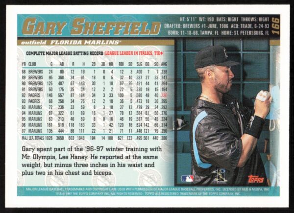 1998 Topps Gary Sheffield #166 (Back)