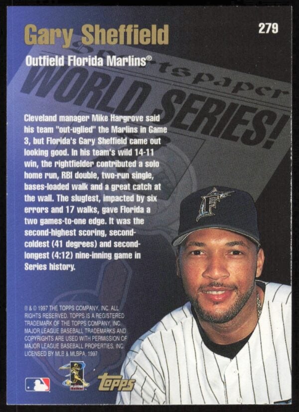 1998 Topps Gary Sheffield '97 World Series #279 (Back)