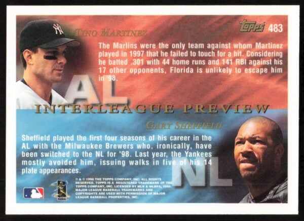 1998 Topps Gary Sheffield / Tino Martinez Interleague Preview #483 (Back)