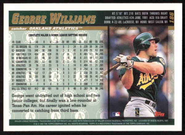 1998 Topps George Williams #186 (Back)