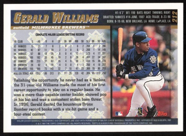 1998 Topps Gerald Williams #212 (Back)