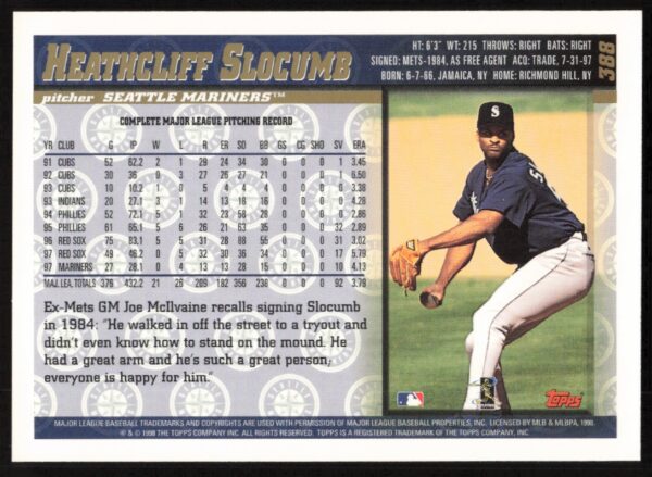 1998 Topps Heathcliff Slocumb #388 (Back)