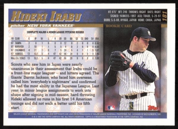 1998 Topps Hideki Irabu #181 (Back)