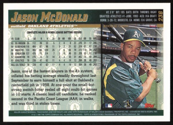 1998 Topps Jason McDonald #236 (Back)