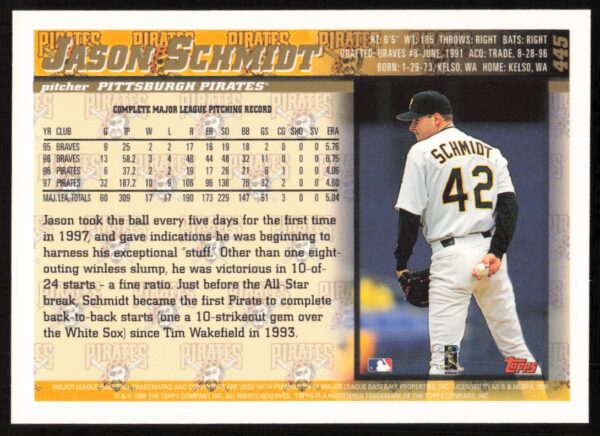 1998 Topps Jason Schmidt #445 (Back)