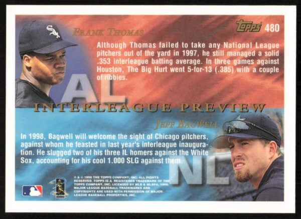 1998 Topps Jeff Bagwell / Frank Thomas Interleague Preview #480 (Back)