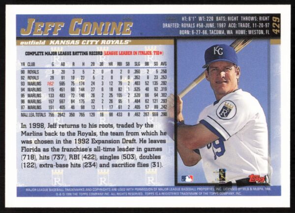 1998 Topps Jeff Conine #429 (Back)