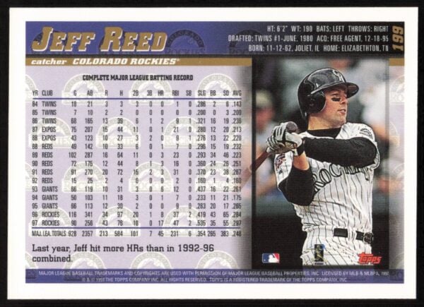 1998 Topps Jeff Reed #199 (Back)