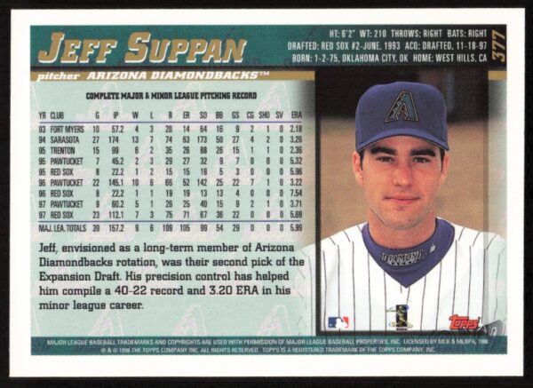 1998 Topps Jeff Suppan #377 (Back)