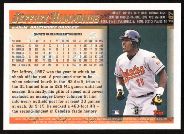 1998 Topps Jeffrey Hammonds #107 (Back)