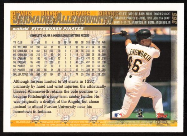 1998 Topps Jermaine Allensworth #365 (Back)