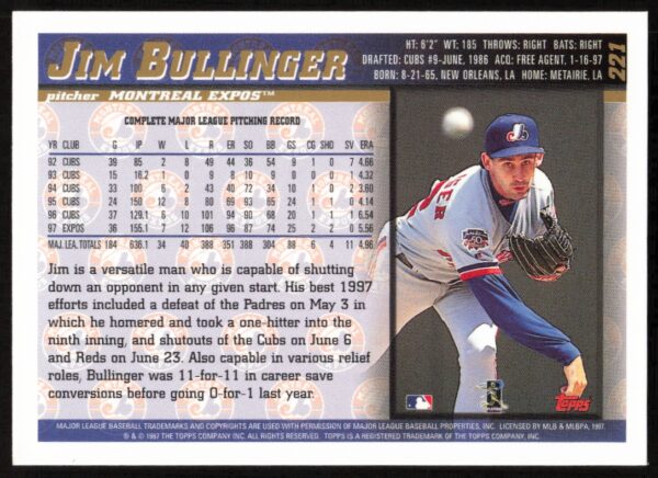 1998 Topps Jim Bullinger #221 (Back)