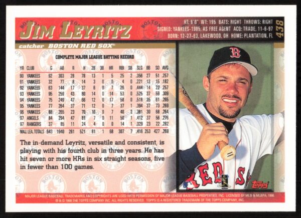 1998 Topps Jim Leyritz #438 (Back)