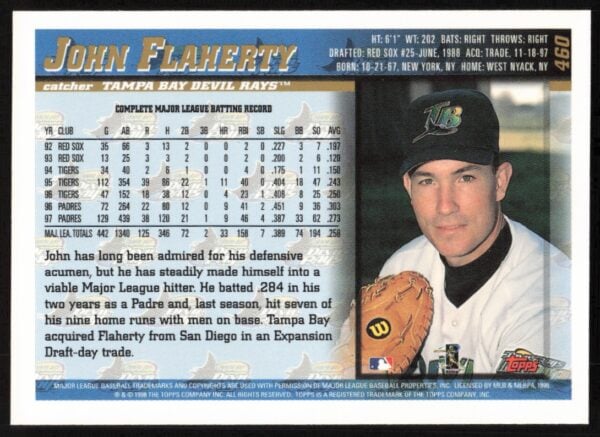 1998 Topps John Flaherty #460 (Back)