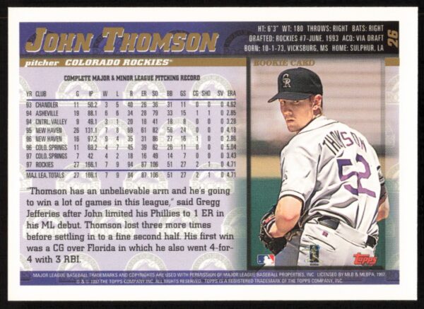 1998 Topps John Thomson #26 (Back)