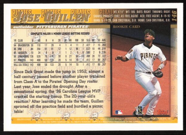 1998 Topps Jose Guillen #146 (Back)