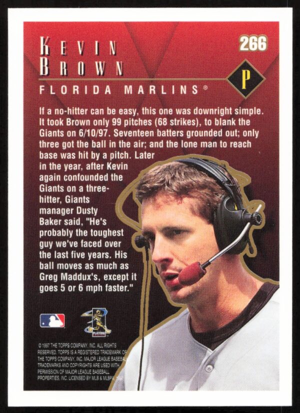 1998 Topps Kevin Brown Season Highlights #266 (Back)