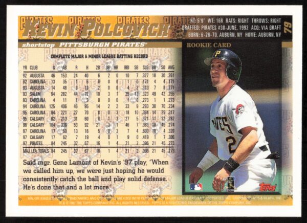 1998 Topps Kevin Polcovich #79 (Back)