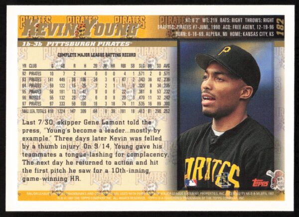 1998 Topps Kevin Young #182 (Back)