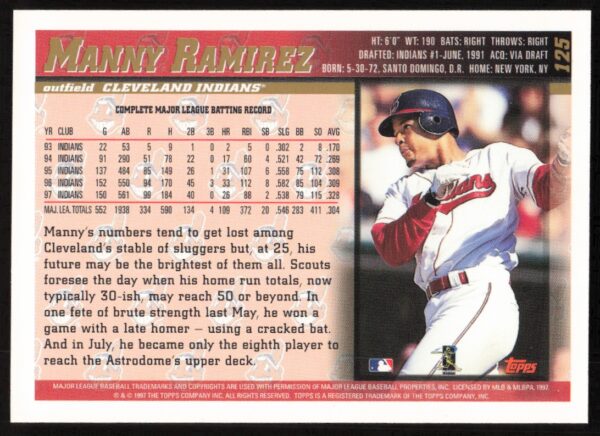 1998 Topps Manny Ramirez #125 (Back)