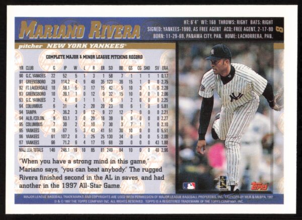 1998 Topps Mariano Rivera #8 (Back)