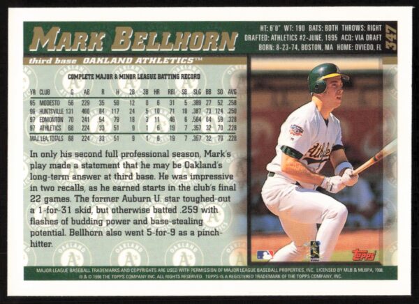 1998 Topps Mark Bellhorn #347 (Back)