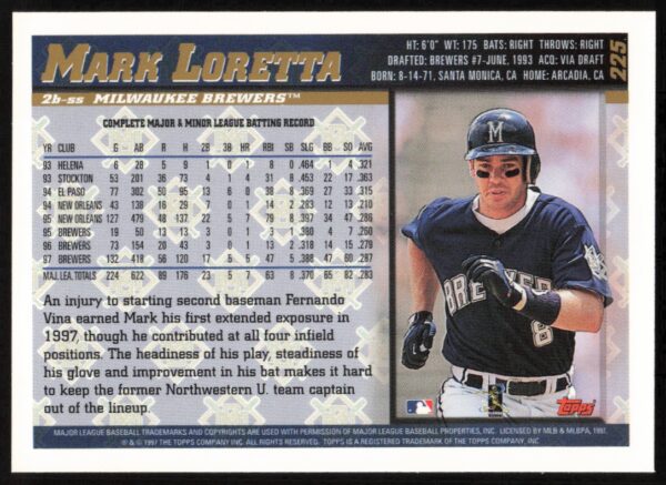 1998 Topps Mark Loretta #225 (Back)