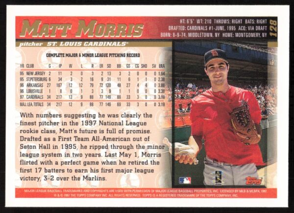 1998 Topps Matt Morris #128 (Back)