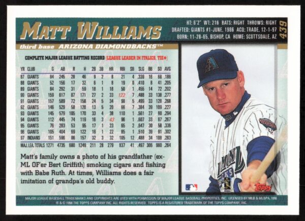 1998 Topps Matt Williams #439 (Back)