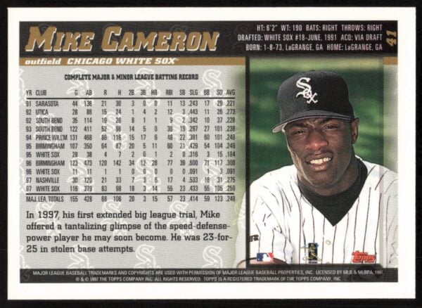 1998 Topps Mike Cameron #41 (Back)