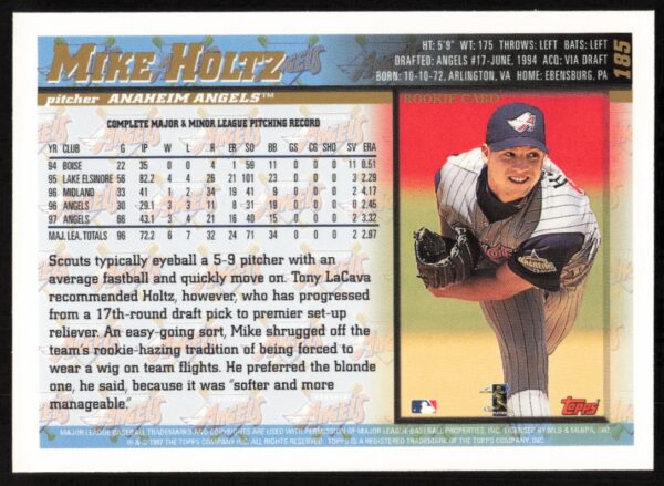 1998 Topps Mike Holtz #185 (Back)