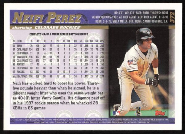 1998 Topps Neifi Perez #372 (Back)