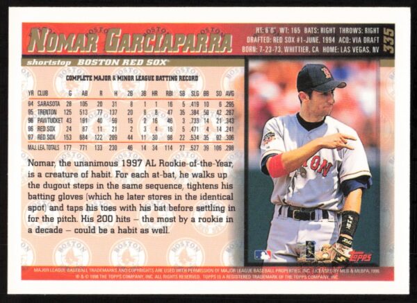 1998 Topps Nomar Garciaparra #335 (Back)