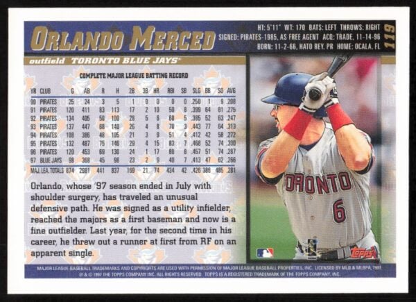 1998 Topps Orlando Merced #119 (Back)