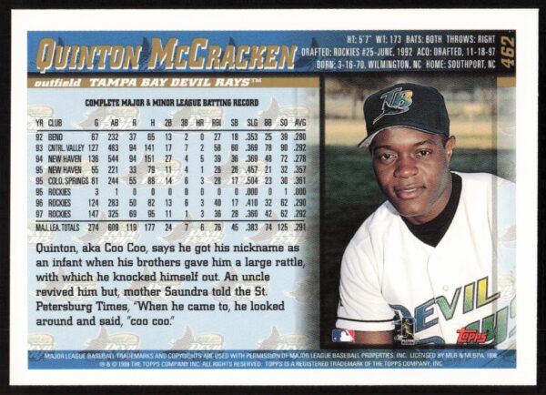 1998 Topps Quinton McCracken #462 (Back)