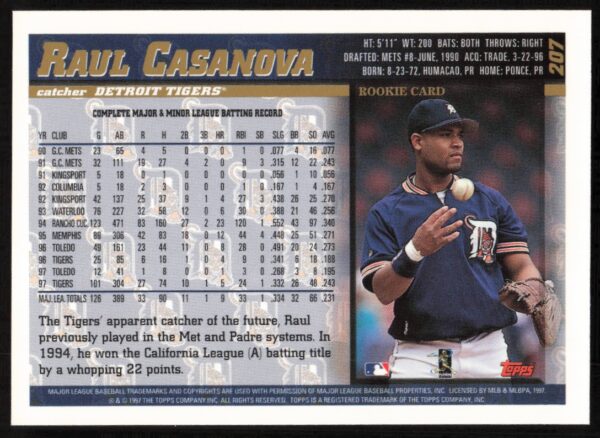 1998 Topps Raul Casanova #207 (Back)