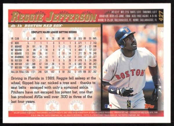 1998 Topps Reggie Jefferson #427 (Back)