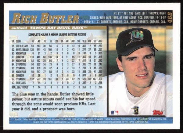 1998 Topps Rich Butler #468 (Back)