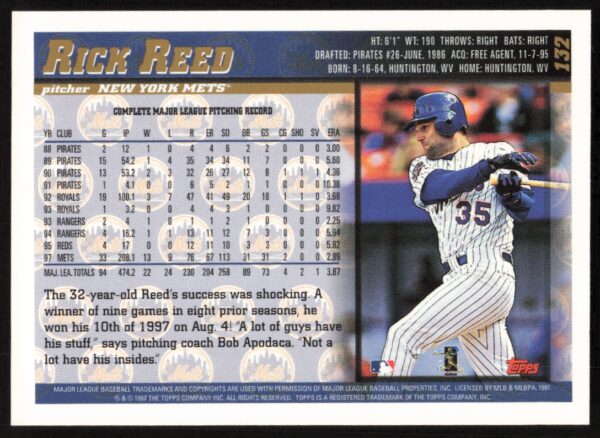 1998 Topps Rick Reed #132 (Back)