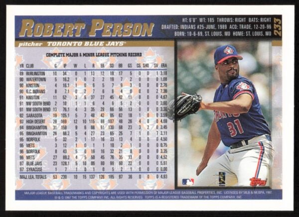 1998 Topps Robert Person #233 (Back)