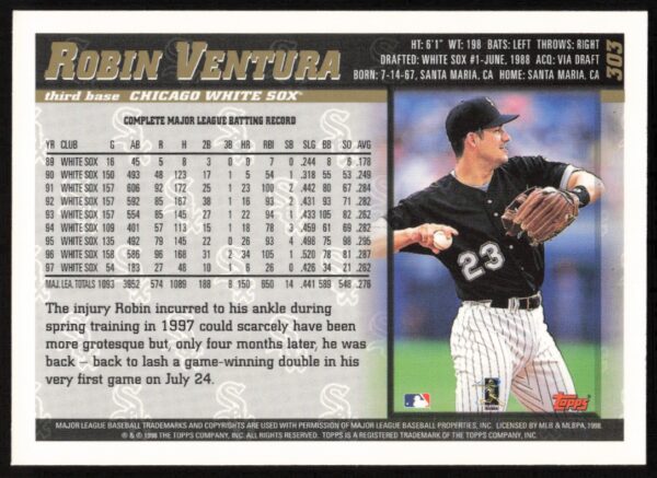 1998 Topps Robin Ventura #303 (Back)