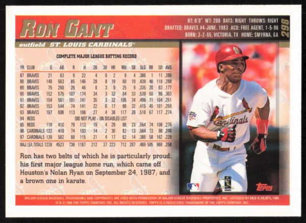 1998 Topps Ron Gant #298 (Back)