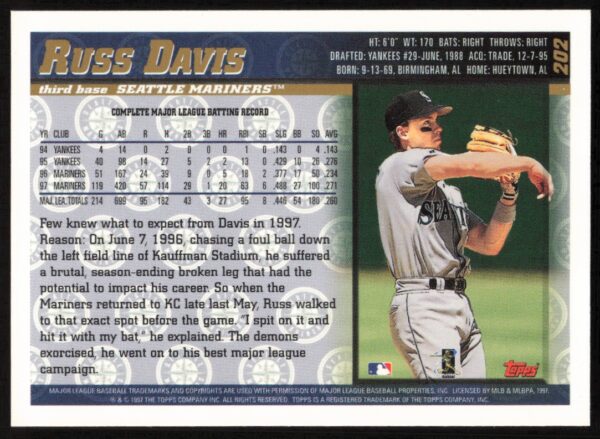 1998 Topps Russ Davis #202 (Back)