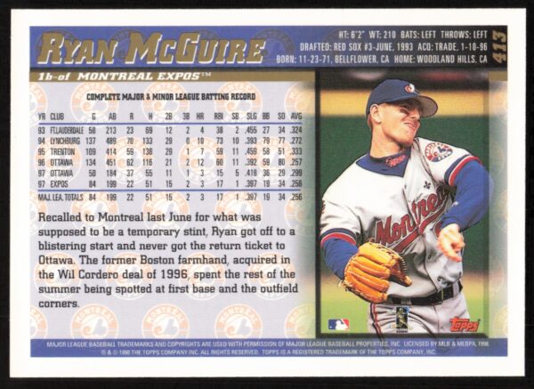 1998 Topps Ryan McGuire #413 (Back)